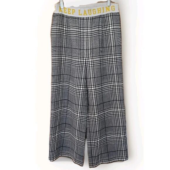 Mira Mikati Black / Cream Plaid Printed Wide Leg Pants Size 38 EU 8 US - Picture 2 of 7